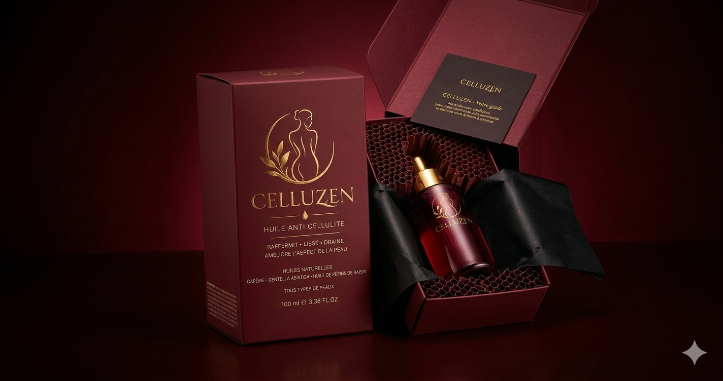 Coffret prestige CELLUZEN avec huile et packaging bordeaux